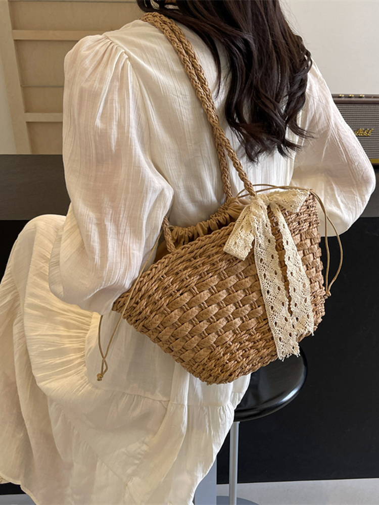 Bohemian Straw Beach Bag for Women - Woven Single-Shoulder Vacation Tote, Summer 2025 Vegetable Basket Style Bohemian Straw Beach Bag for Women - Woven Single-Shoulder Vacation Tote, Summer 2025 Vegetable Basket Style