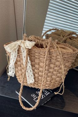 Bohemian Straw Beach Bag for Women - Woven Single-Shoulder Vacation Tote, Summer 2025 Vegetable Basket Style