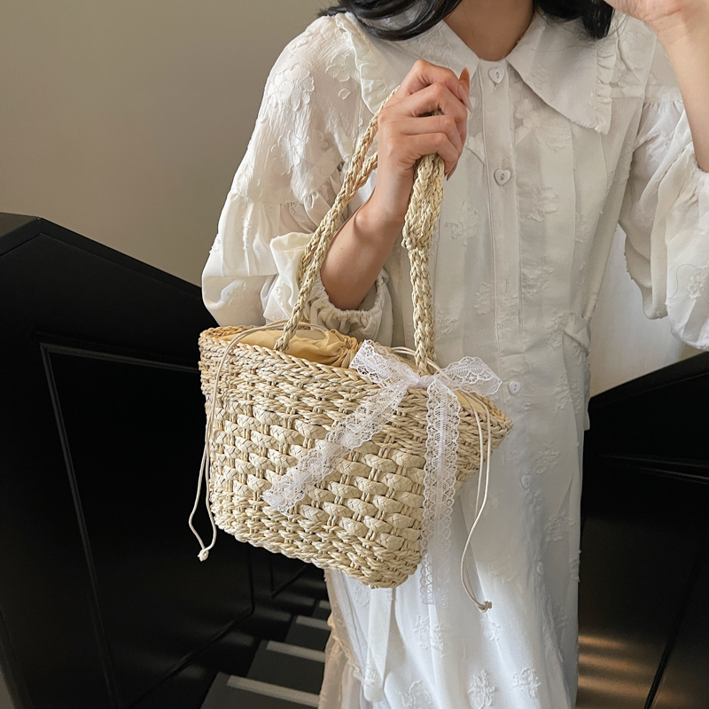 Bohemian Straw Beach Bag for Women - Woven Single-Shoulder Vacation Tote, Summer 2025 Vegetable Basket Style Bohemian Straw Beach Bag for Women - Woven Single-Shoulder Vacation Tote, Summer 2025 Vegetable Basket Style