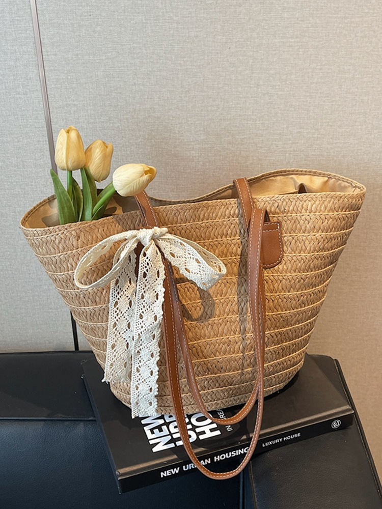 Bohemian Straw Beach Bag for Women - Woven Summer 2025 Single-Shoulder Vacation Tote, Eco-Friendly Vegetable Basket Style Bohemian Straw Beach Bag for Women - Woven Summer 2025 Single-Shoulder Vacation Tote, Eco-Friendly Vegetable Basket Style