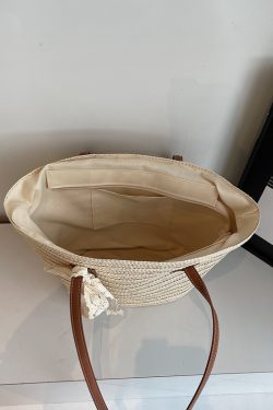Bohemian Straw Beach Bag for Women - Woven Summer 2025 Single-Shoulder Vacation Tote, Eco-Friendly Vegetable Basket Style