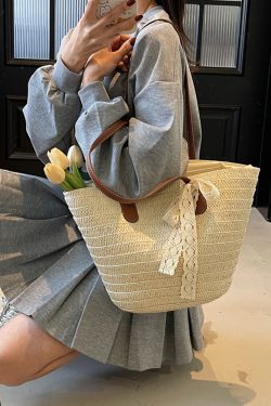 Bohemian Straw Beach Bag for Women - Woven Summer 2025 Single-Shoulder Vacation Tote, Eco-Friendly Vegetable Basket Style