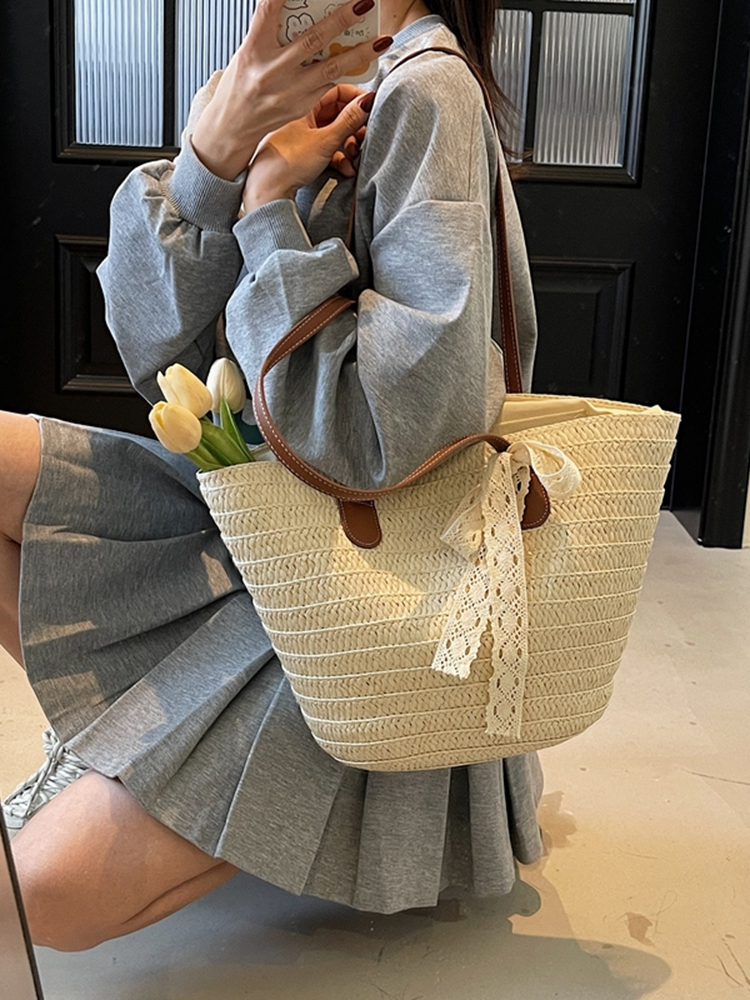 Bohemian Straw Beach Bag for Women - Woven Summer 2025 Single-Shoulder Vacation Tote, Eco-Friendly Vegetable Basket Style Bohemian Straw Beach Bag for Women - Woven Summer 2025 Single-Shoulder Vacation Tote, Eco-Friendly Vegetable Basket Style