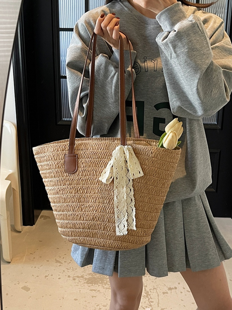 Bohemian Straw Beach Bag for Women - Woven Summer 2025 Single-Shoulder Vacation Tote, Eco-Friendly Vegetable Basket Style Bohemian Straw Beach Bag for Women - Woven Summer 2025 Single-Shoulder Vacation Tote, Eco-Friendly Vegetable Basket Style