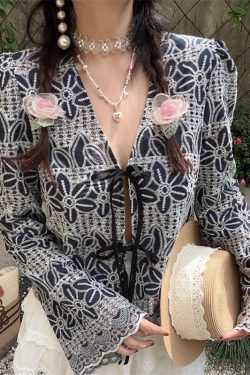 Bohemian Tie-Up Bell Sleeve Shirt Top - Handmade Cotton Vacation Top with Niche Embroidery for a Chic 90s Inspired Look