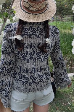 Bohemian Tie-Up Bell Sleeve Shirt Top - Handmade Cotton Vacation Top with Niche Embroidery for a Chic 90s Inspired Look