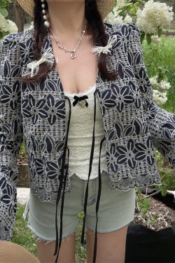 Bohemian Tie-Up Bell Sleeve Shirt Top - Handmade Cotton Vacation Top with Niche Embroidery for a Chic 90s Inspired Look