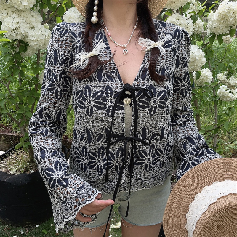 Bohemian Tie-Up Bell Sleeve Shirt Top - Handmade Cotton Vacation Top with Niche Embroidery for a Chic 90s Inspired Look Bohemian Tie-Up Bell Sleeve Shirt Top - Handmade Cotton Vacation Top with Niche Embroidery for a Chic 90s Inspired Look