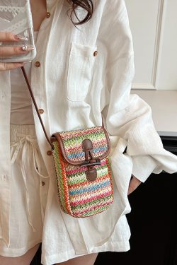 Bohemian Woven Beach Bag for Women - Summer 2025 Shoulder Crossbody Bag with Phone Pocket - Ideal for Seaside Vacations