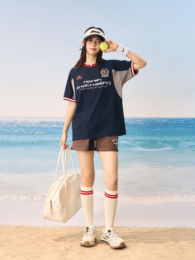 Breathable Cool Feeling Football Wind T-Shirt - Short Sleeve Couple Tee in Sorona Fabric, Perfect for Casual 90s Style Outfits Breathable Cool Feeling Football Wind T-Shirt - Short Sleeve Couple Tee in Sorona Fabric, Perfect for Casual 90s Style Outfits