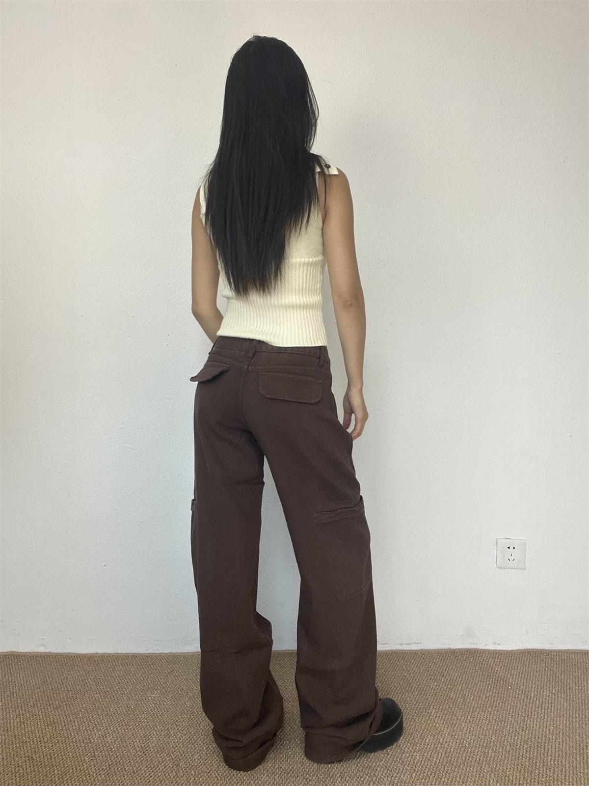 Brown Straight-Leg Floor-Length Jeans for Women - Slim Fit American High Street Style, Trendy 90s-Inspired Fashion Pants Brown Straight-Leg Floor-Length Jeans for Women - Slim Fit American High Street Style, Trendy 90s-Inspired Fashion Pants