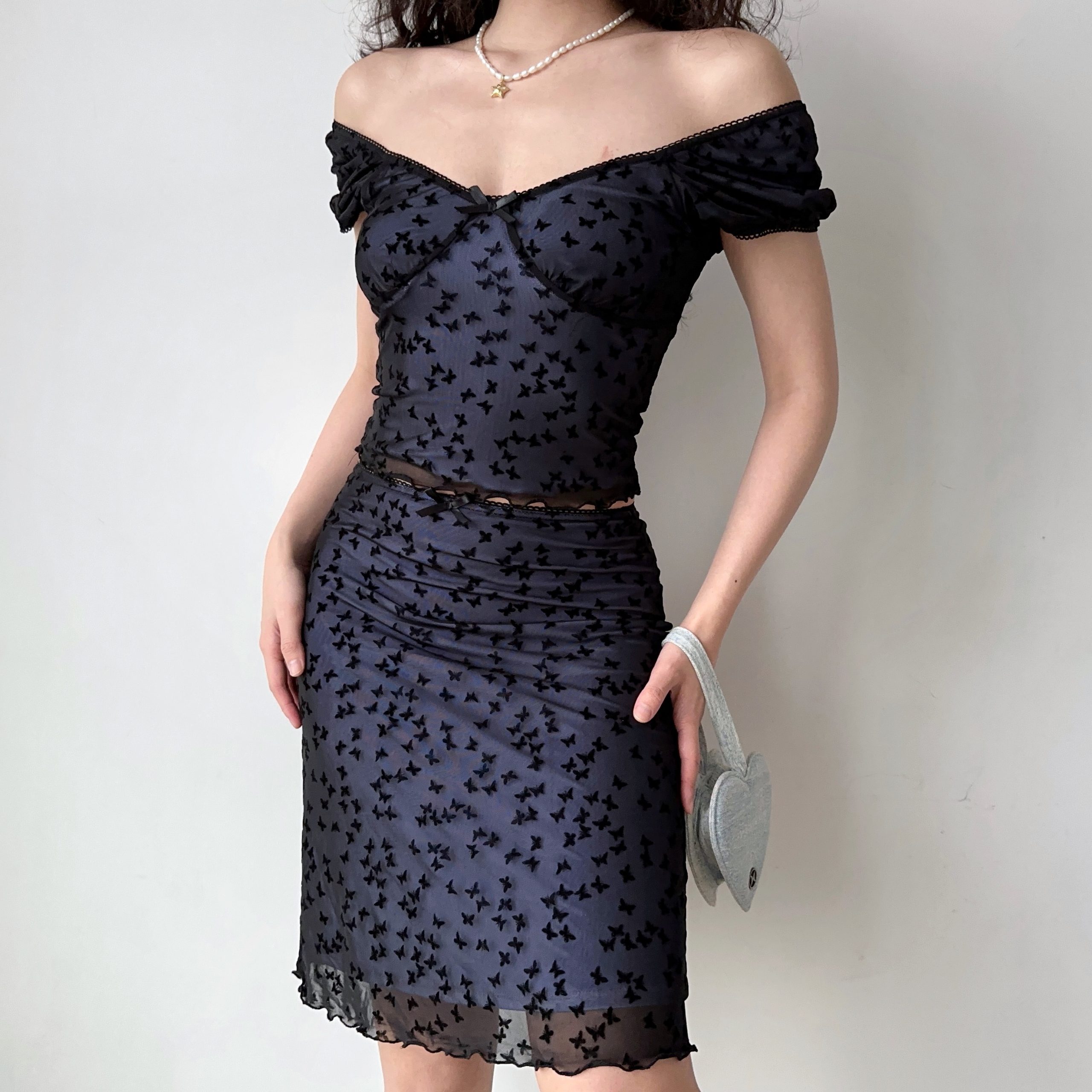 Butterfly Mesh Short Sleeve Top & Bodycon Skirt Two-Piece Set - DIY European & American Style Women’s Fashion Butterfly Mesh Short Sleeve Top & Bodycon Skirt Two-Piece Set - DIY European & American Style Women’s Fashion