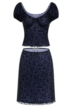 Butterfly Mesh Short Sleeve Top & Bodycon Skirt Two-Piece Set - DIY European & American Style Women’s Fashion