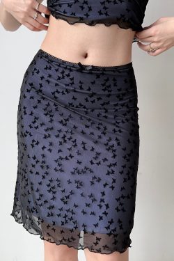 Butterfly Mesh Short-Sleeve Top & Bodycon Skirt Two-Piece Set - European & American Style Women's Fashion