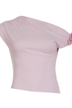 Butterfly Orchid 3D Flower Asymmetrical Off-Shoulder Top Women's Summer Waist-Defining T-Shirt - Y2K Floral Fashion