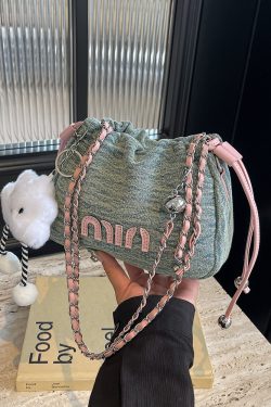 Casual Denim Bucket Bag for Women - Trendy Drawstring Shoulder Bag, Versatile Summer 2025 Style