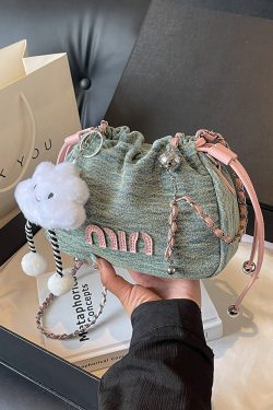 Casual Denim Bucket Bag for Women - Trendy Drawstring Shoulder Bag, Versatile Summer 2025 Style