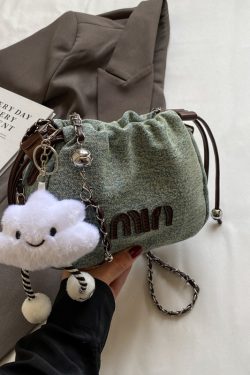 Casual Denim Bucket Bag for Women - Trendy Drawstring Shoulder Bag, Versatile Summer 2025 Style