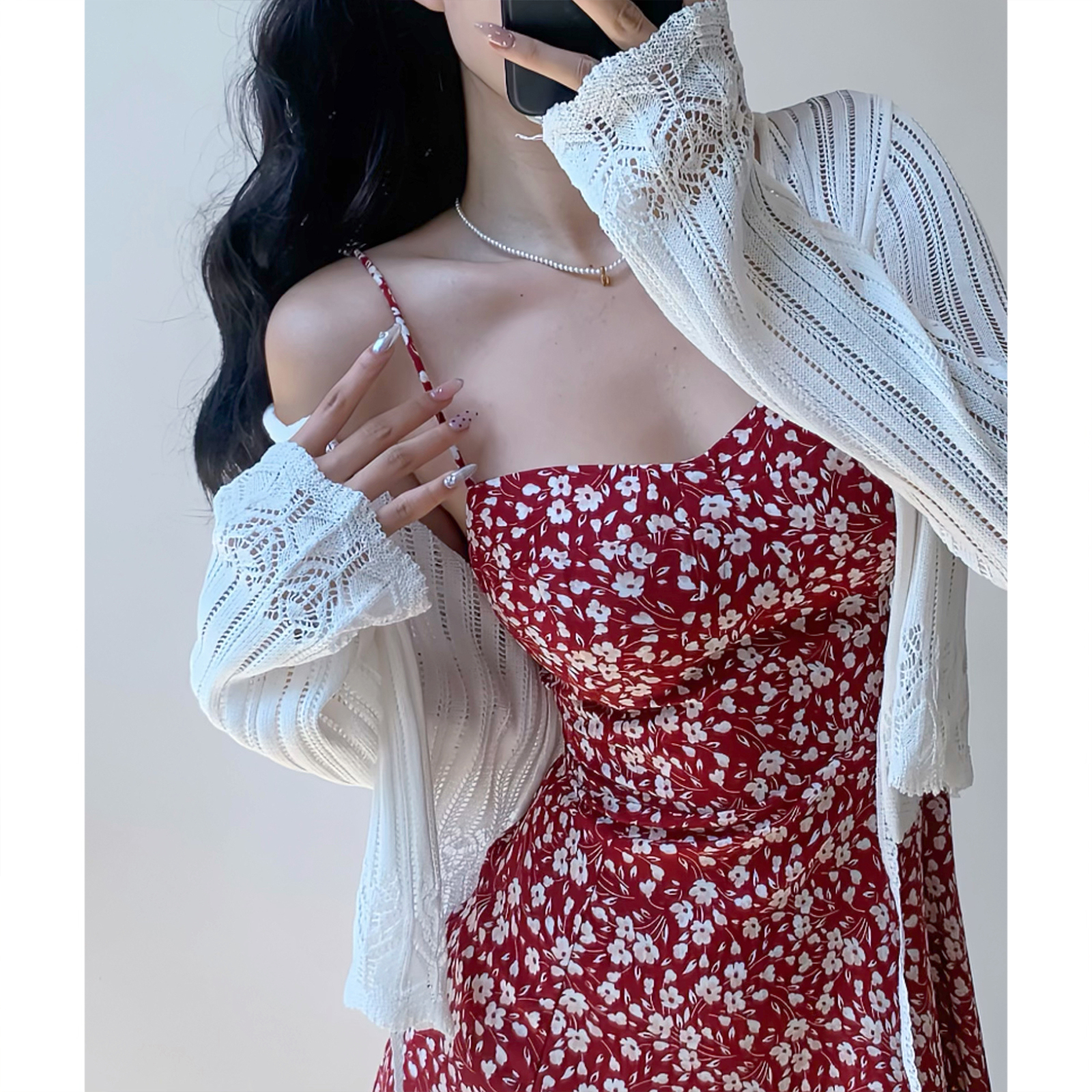 Casual Lace-Up Hollow V-Neck Bell Sleeve Knitted Cardigan for Women - French Style Sun Protection Layering Piece Casual Lace-Up Hollow V-Neck Bell Sleeve Knitted Cardigan for Women - French Style Sun Protection Layering Piece