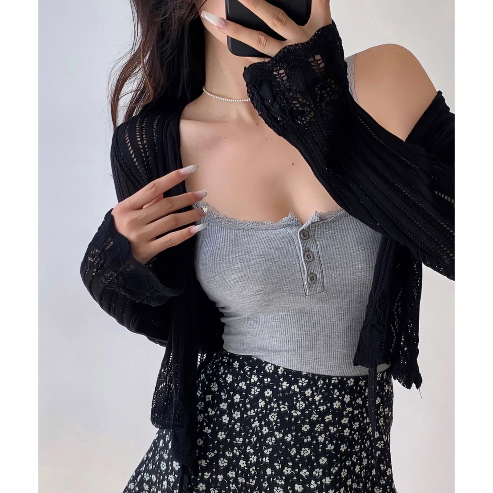 Casual Lace-Up Hollow V-Neck Bell Sleeve Knitted Cardigan for Women - French Style Sun Protection Layering Piece Casual Lace-Up Hollow V-Neck Bell Sleeve Knitted Cardigan for Women - French Style Sun Protection Layering Piece