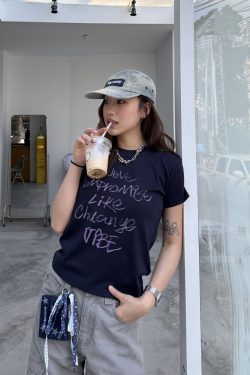 Casual Letter Print Short Sleeve T-Shirt for Women - Versatile Round Neck Summer Top in Spicy Girl Style, Korean Fashion