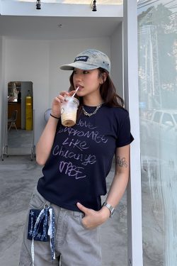 Casual Letter Print Short Sleeve T-Shirt for Women - Versatile Round Neck Summer Top in Spicy Girl Style, Korean Fashion
