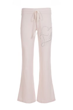 Casual Rhinestone Elastic Waist Drawstring Pants for Women - Versatile Low Waist Slightly Flared Slim Long Trousers, Y2K Style