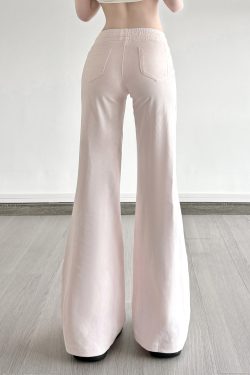 Casual Rhinestone Elastic Waist Drawstring Pants for Women - Versatile Low Waist Slightly Flared Slim Long Trousers, Y2K Style