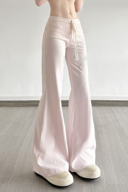 Casual Rhinestone Elastic Waist Drawstring Pants for Women - Versatile Low Waist Slightly Flared Slim Long Trousers, Y2K Style