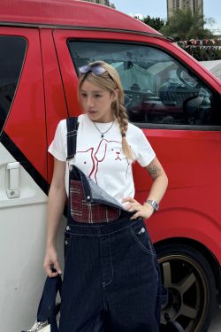 Casual Summer Cartoon Graphic T-Shirt for Women - American Style Straight Shoulder, Round Neck, Slightly Loose Short Sleeves