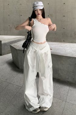 Casual Wide-Leg Cargo Pants for Women - Drawstring Elastic Waist, Trendy Sports Style, Loose Fit Dance Trousers