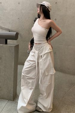Casual Wide-Leg Cargo Pants for Women - Drawstring Elastic Waist, Trendy Sports Style, Loose Fit Dance Trousers