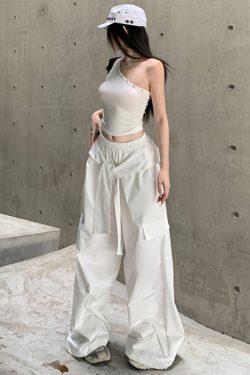 Casual Wide-Leg Cargo Pants for Women - Drawstring Elastic Waist, Trendy Sports Style, Loose Fit Dance Trousers