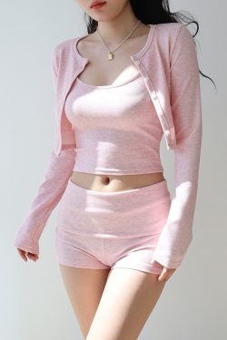 Casual Young Girl Three-Piece Set - Comfortable Cardigan, Cami Vest, and Shorts - Perfect for Home and Relaxation