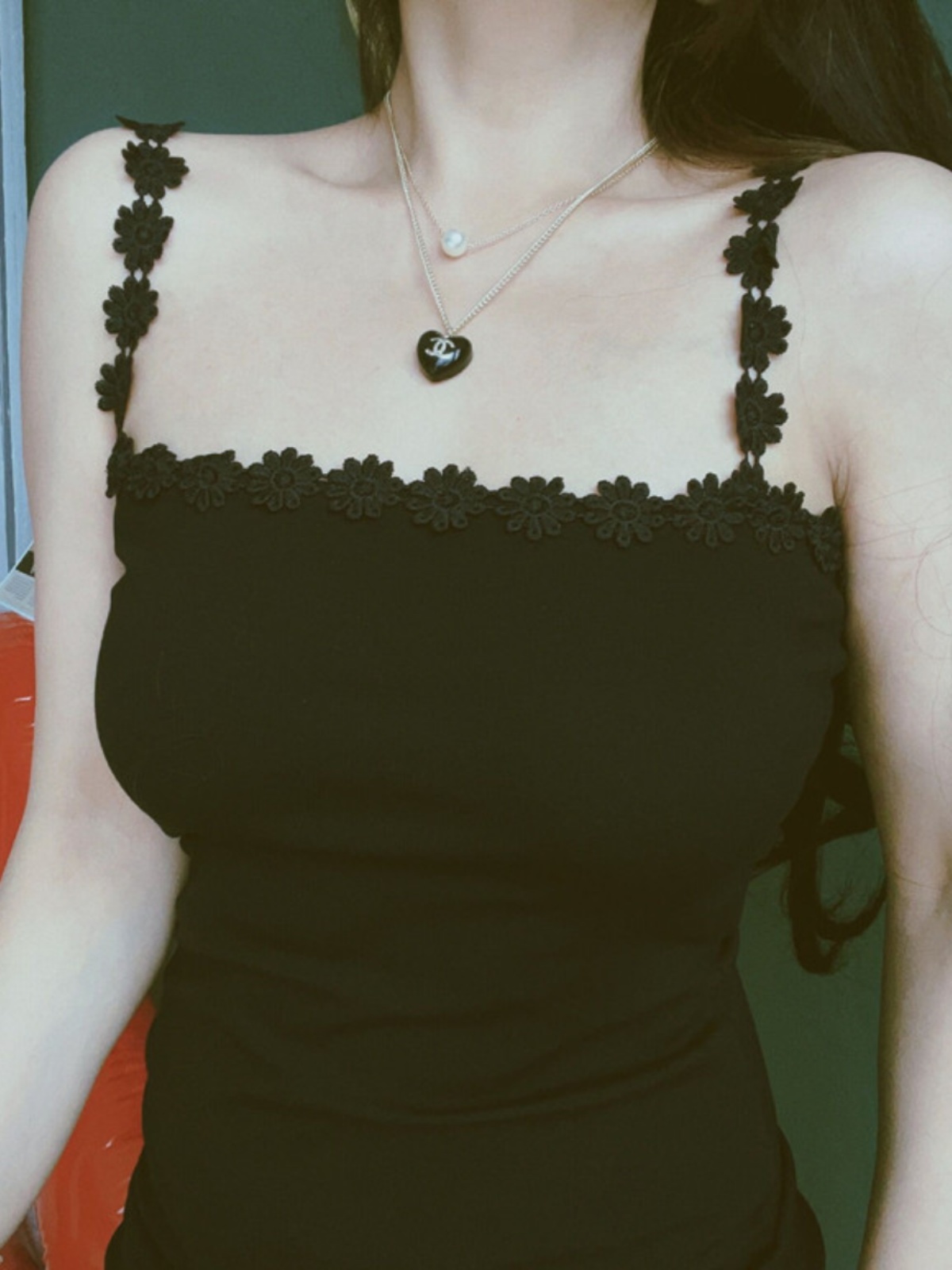 Chenopod Flower Shoulder Strap Black Camisole Dress - 2024 Spring/Summer French Lace Square Neck Vacation Dress for Hot Girls Chenopod Flower Shoulder Strap Black Camisole Dress - 2024 Spring/Summer French Lace Square Neck Vacation Dress for Hot Girls