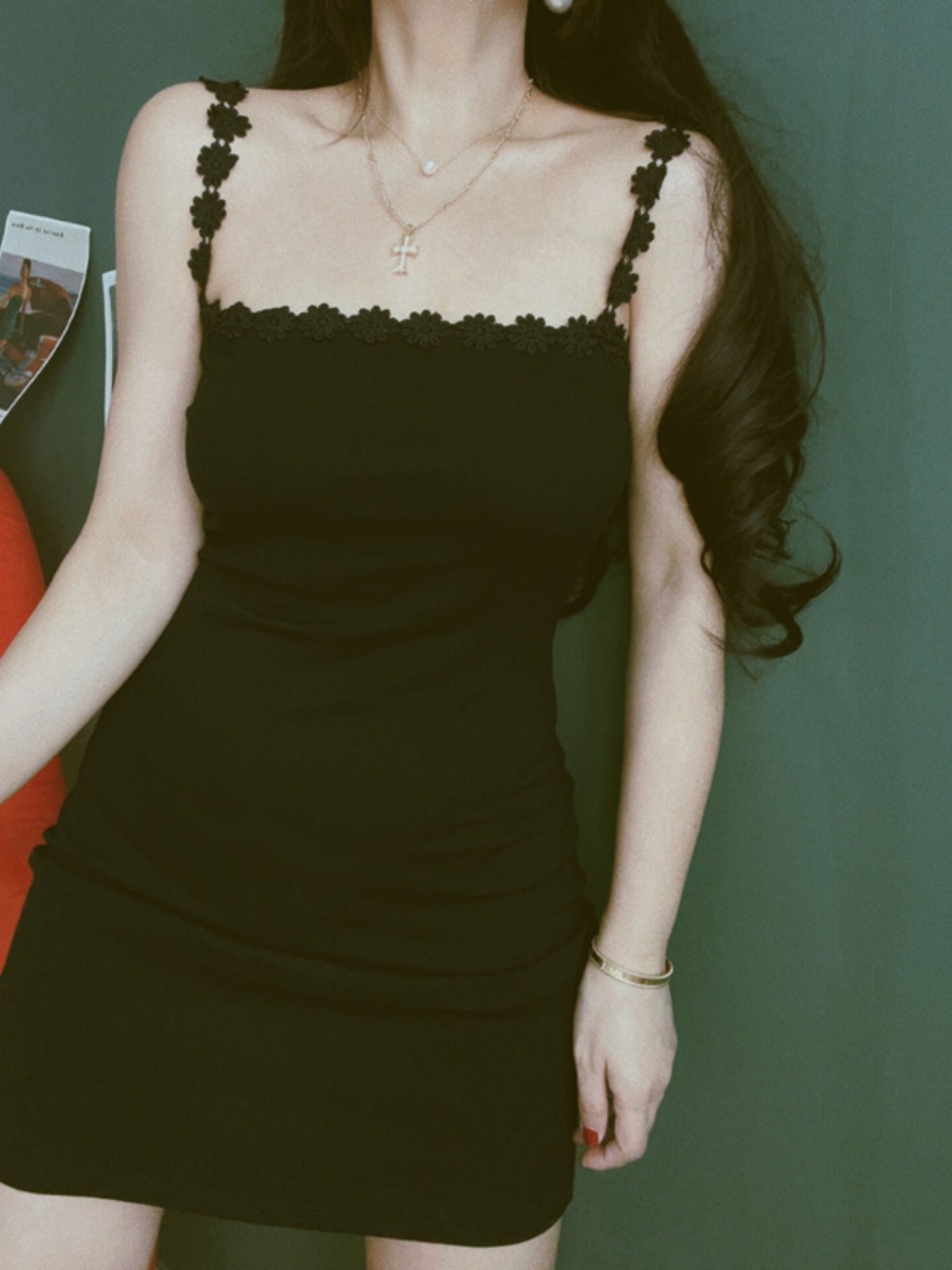 Chenopod Flower Shoulder Strap Black Camisole Dress - 2024 Spring/Summer French Lace Square Neck Vacation Dress for Hot Girls Chenopod Flower Shoulder Strap Black Camisole Dress - 2024 Spring/Summer French Lace Square Neck Vacation Dress for Hot Girls