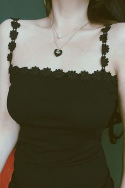 Chenopod Flower Shoulder Strap Black Camisole Dress - 2024 Spring/Summer French Lace Square Neck Vacation Dress for Hot Girls