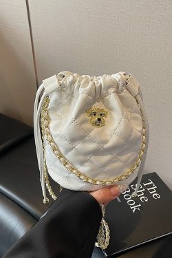 Chic 2025 Small Diamond-Pattern Drawstring Bucket Bag for Women - Fashionable Chain Shoulder Crossbody Bag
