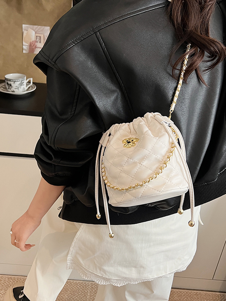 Chic 2025 Small Diamond-Pattern Drawstring Bucket Bag for Women - Fashionable Chain Shoulder Crossbody Bag Chic 2025 Small Diamond-Pattern Drawstring Bucket Bag for Women - Fashionable Chain Shoulder Crossbody Bag