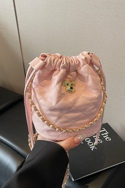 Chic 2025 Small Diamond-Pattern Drawstring Bucket Bag for Women - Fashionable Chain Shoulder Crossbody Bag