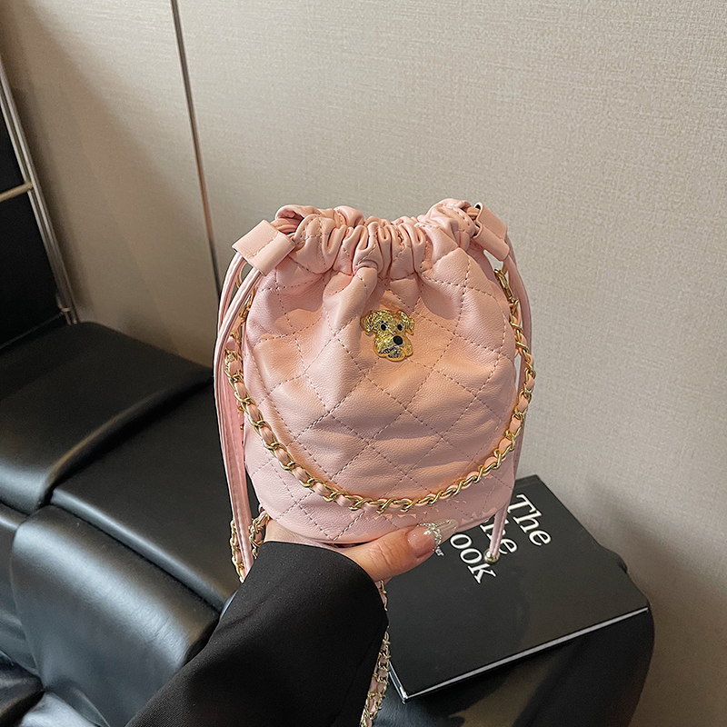 Chic 2025 Small Diamond-Pattern Drawstring Bucket Bag for Women - Fashionable Chain Shoulder Crossbody Bag Chic 2025 Small Diamond-Pattern Drawstring Bucket Bag for Women - Fashionable Chain Shoulder Crossbody Bag