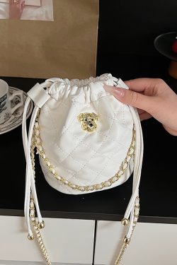 Chic 2025 Small Diamond-Pattern Drawstring Bucket Bag for Women - Fashionable Chain Shoulder Crossbody Bag