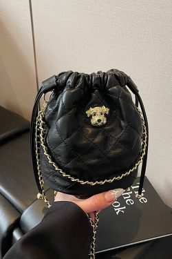 Chic 2025 Small Diamond-Pattern Drawstring Bucket Bag for Women - Fashionable Chain Shoulder Crossbody Bag