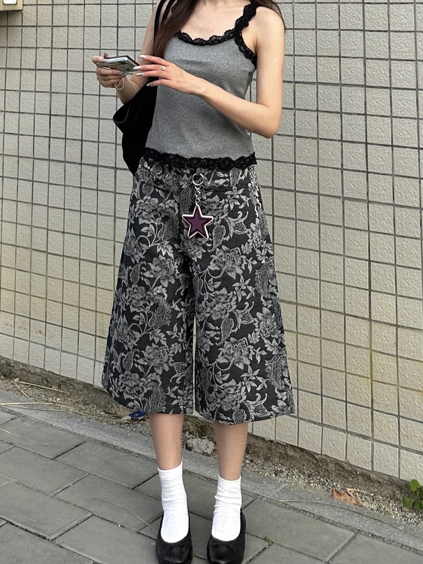 Chic Jacquard Cashew Flower Retro Straight-Leg Cargo Pants for Women - 2025 Niche Style, Slimming Fit, Trendy Y2K Fashion Chic Jacquard Cashew Flower Retro Straight-Leg Cargo Pants for Women - 2025 Niche Style, Slimming Fit, Trendy Y2K Fashion