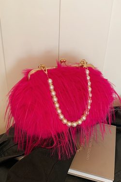 Chic Plush Shoulder Bag with Pearl Handle, Fluffy Design for Women, Spring/Summer 2025 High-End Fashion Accessory