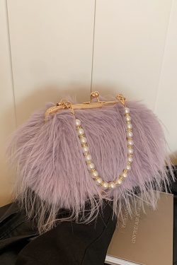 Chic Plush Shoulder Bag with Pearl Handle, Fluffy Design for Women, Spring/Summer 2025 High-End Fashion Accessory