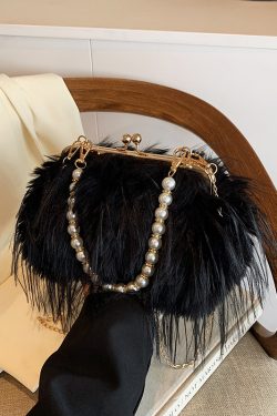 Chic Plush Shoulder Bag with Pearl Handle, Fluffy Design for Women, Spring/Summer 2025 High-End Fashion Accessory
