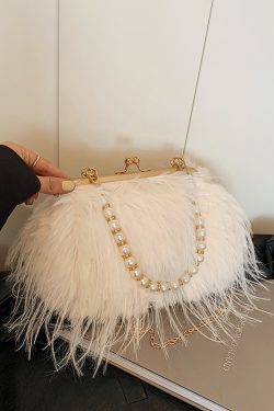 Chic Plush Shoulder Bag with Pearl Handle, Fluffy Design for Women, Spring/Summer 2025 High-End Fashion Accessory