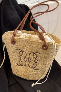 Chic Women's Summer 2025 Beach Straw Woven Shoulder Bucket Bag - Trendy Niche Fashion Accessory