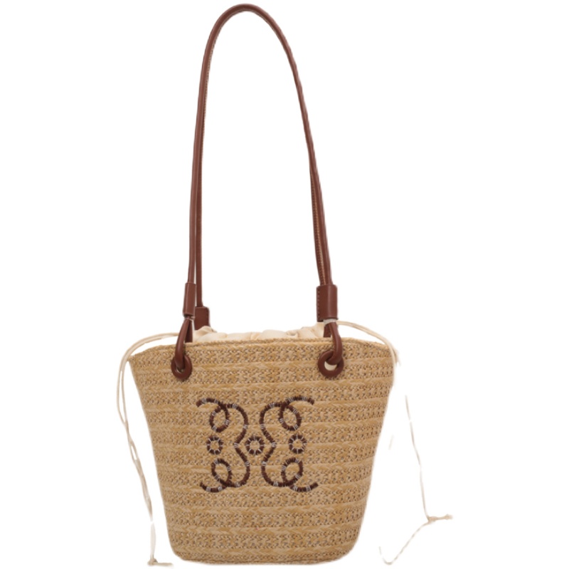 Chic Women's Summer 2025 Beach Straw Woven Shoulder Bucket Bag - Trendy Niche Fashion Accessory Chic Women's Summer 2025 Beach Straw Woven Shoulder Bucket Bag - Trendy Niche Fashion Accessory